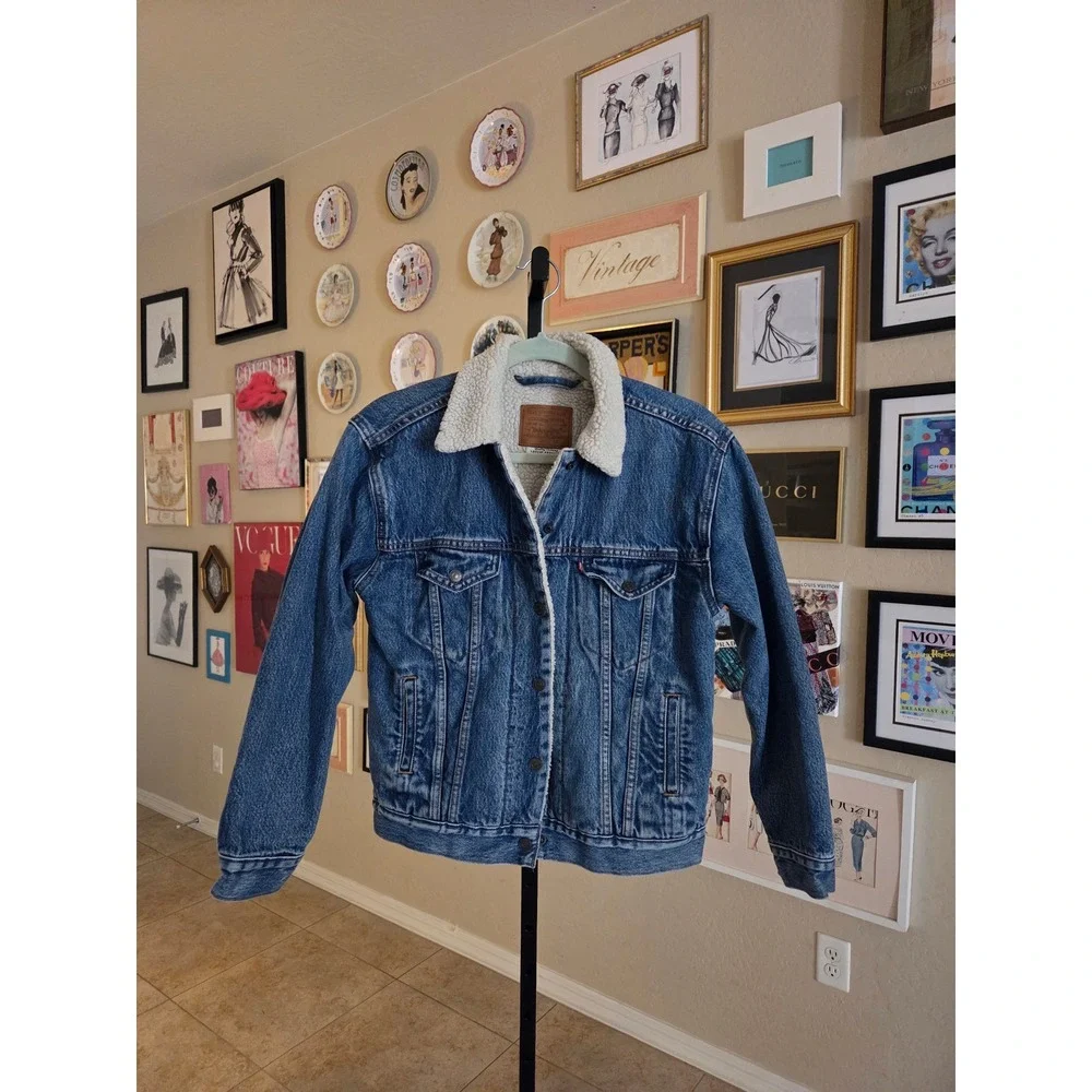 Levi's Trucker Jacket Type III Sherpa Lined XS Mens Blue‎ Jean Coat Winter - Picture 2 of 5